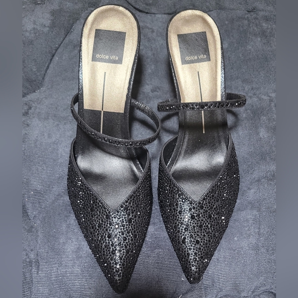 [Dolce Vita] Kanika Crystal Heels - Black Metallic Fabric